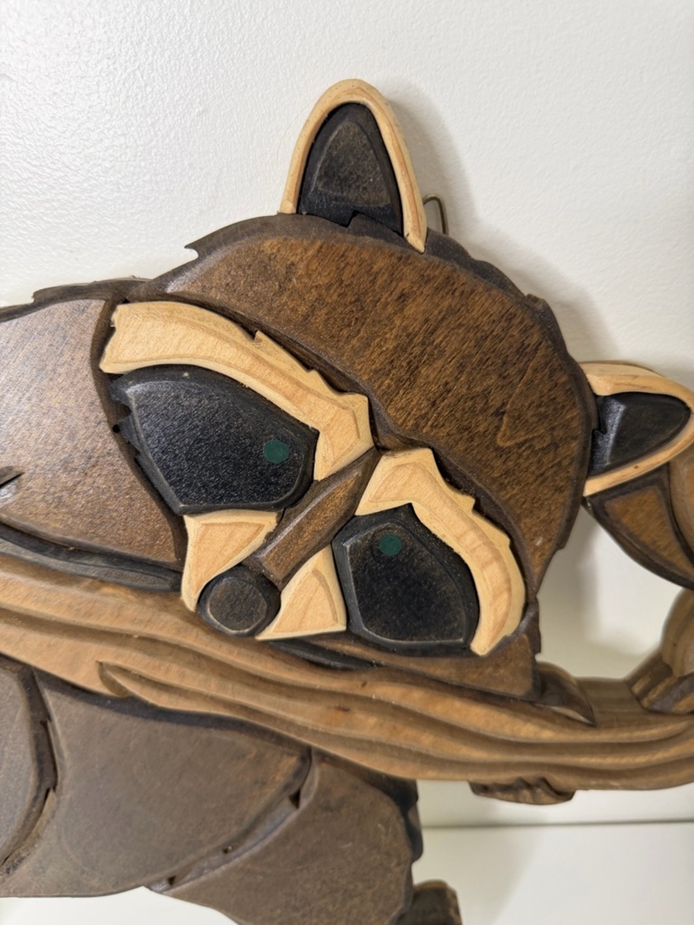 Handcrafted Brown Raccoon Wall Art - Wooden Intarsia - Picture 3 of 10